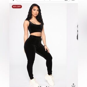 Fashion Nova Black Velvet Jogger Set